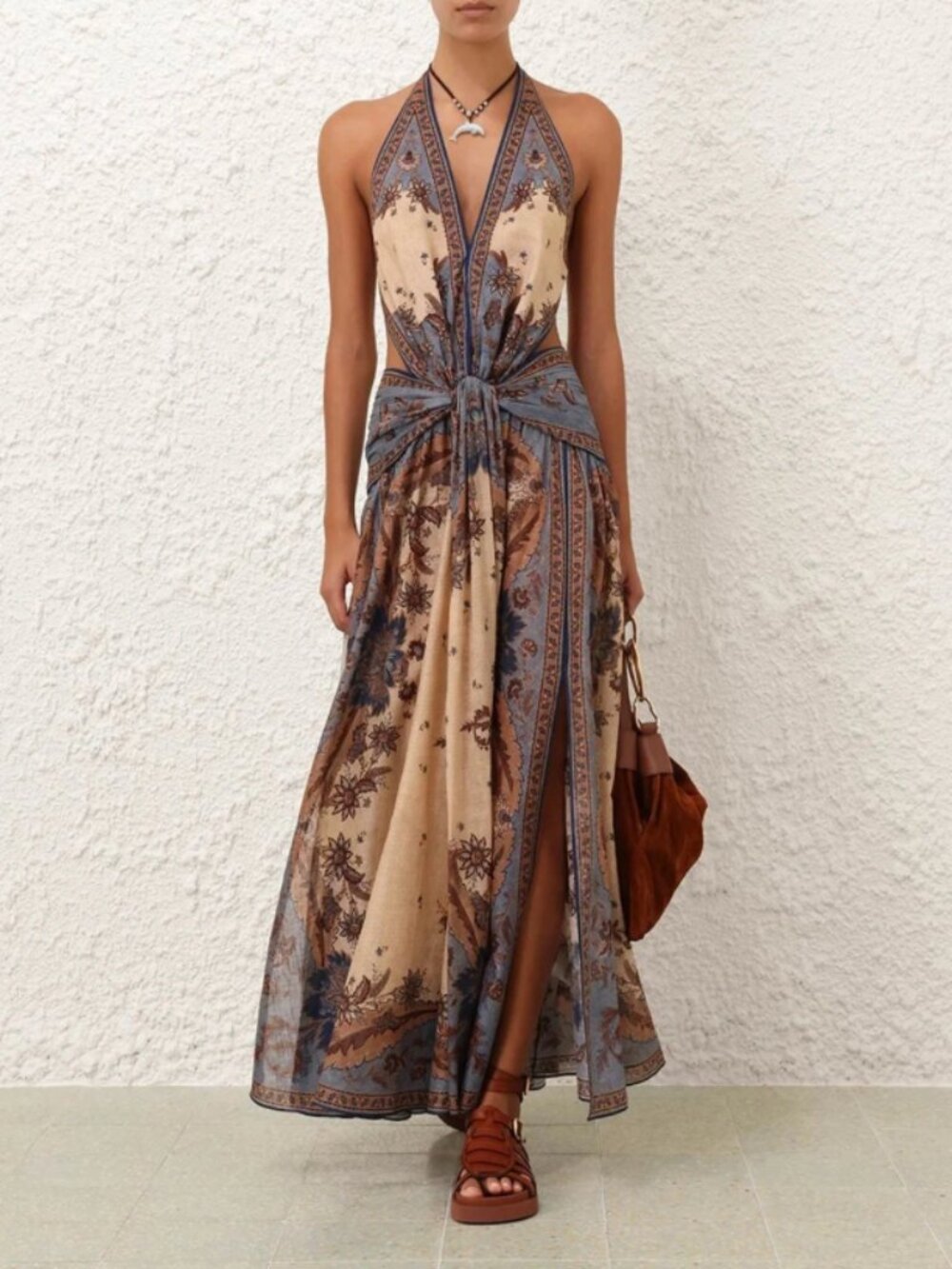Zimmermann Women’s Ascension Plunge Halter printed cotton maxi dress